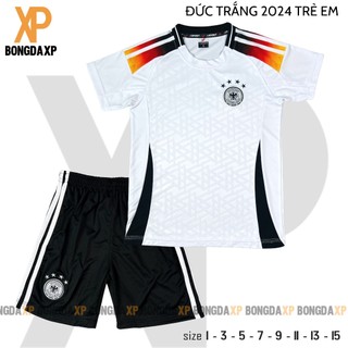 Quần áo bóng đá trẻ em, đồ đá banh trẻ em Đức Trắng 2024 Vải thun lạnh cao cấp