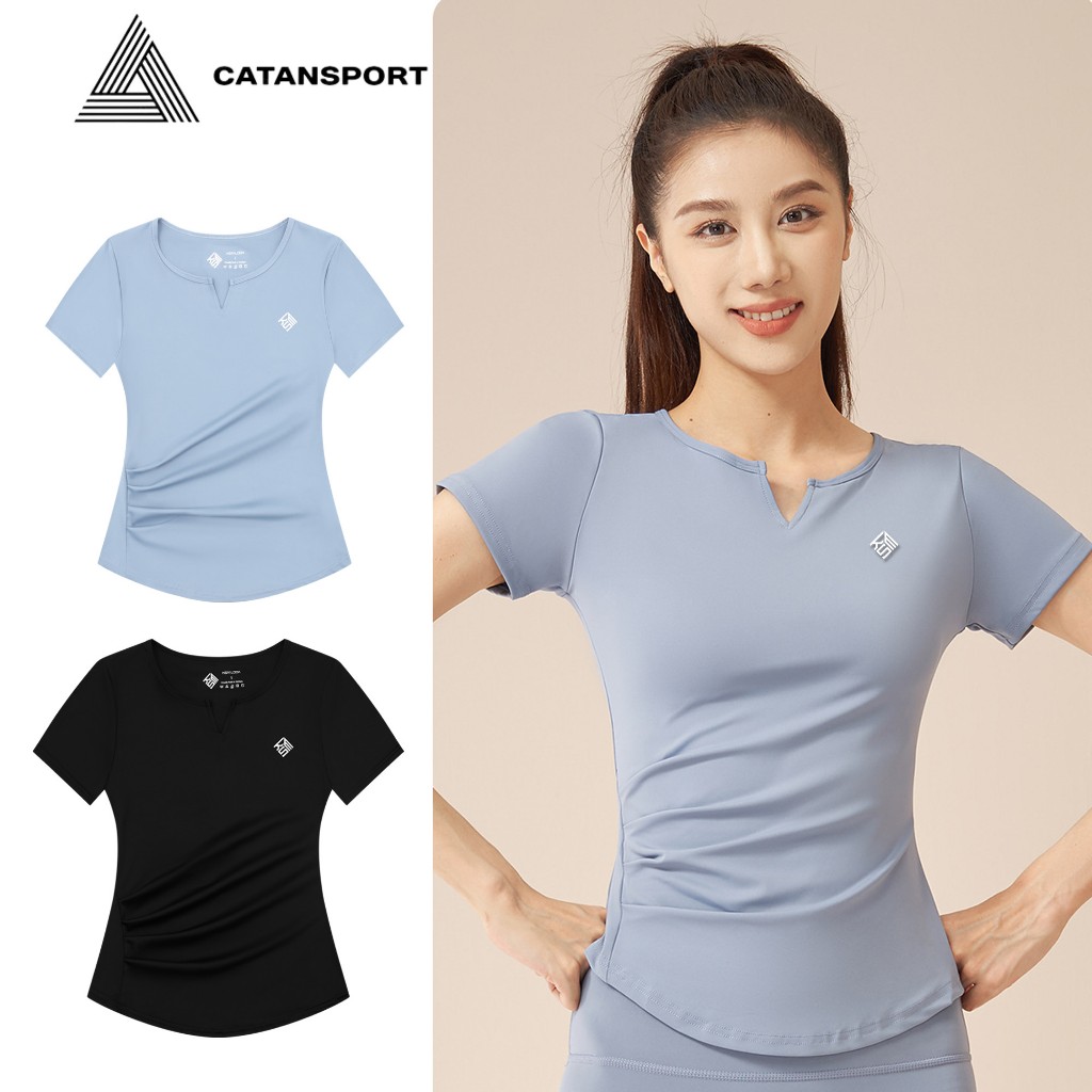 Áo Nữ Kiểu Trơn Tay Ngắn CATAN SPORT Thể Thao Cổ V Cao Cấp Phom Ôm Đẹp Giá Rẻ AN509