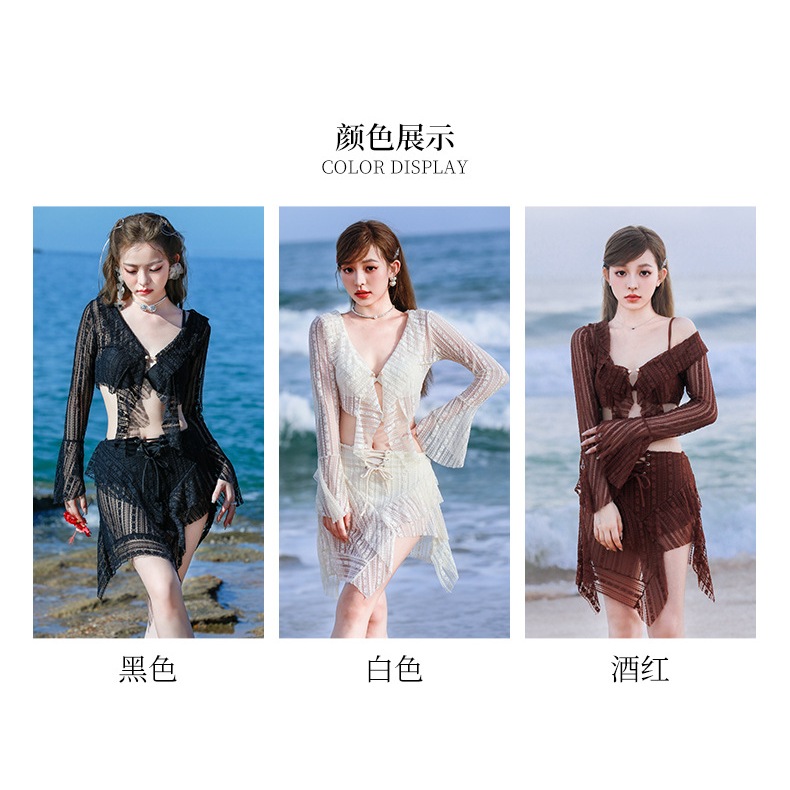 Bikini 4 mảnh set đồ bơi nữ đi biển du lịch kèm áo khoác chống nắng và khăn quấn eo sexy tôn dáng 22058 D7T3 | BigBuy360 - bigbuy360.vn