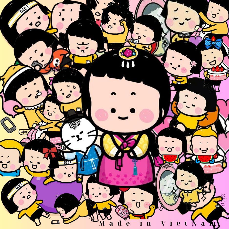 100 sticker MIM & YAM cô bé meme tóc ngố siêu dễ thương