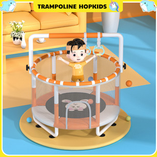  Nhà Nhún Trampoline Hopkids Có Khung Vịn Bao Quanh Xà Đơn Và Bóng Rổ Cho Bé Đường Kính 1,2m 1,4m 1,5m Đồ Chơi Vận Động 