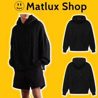 Áo hoodie len Fear Of God Essentials Cable Knit Jet Black Hoodie cao cấp, Áo len có mũ form rộng ESSENTIALS mới nhất