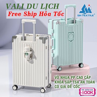 Vali khung nhôm khóa sập mẫu mới có giá để cốc, size 20 - 24 -28 nhám chống xước CÓ TẶNG KÈM BỌC VALI