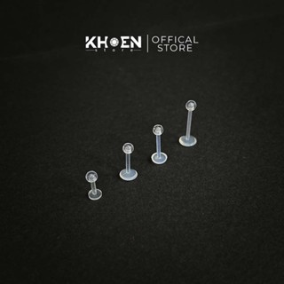 (1 Chiếc) Khuyên tai Chân dẹp đầu Bi trong suốt - Nhựa sinh học- Khoen store