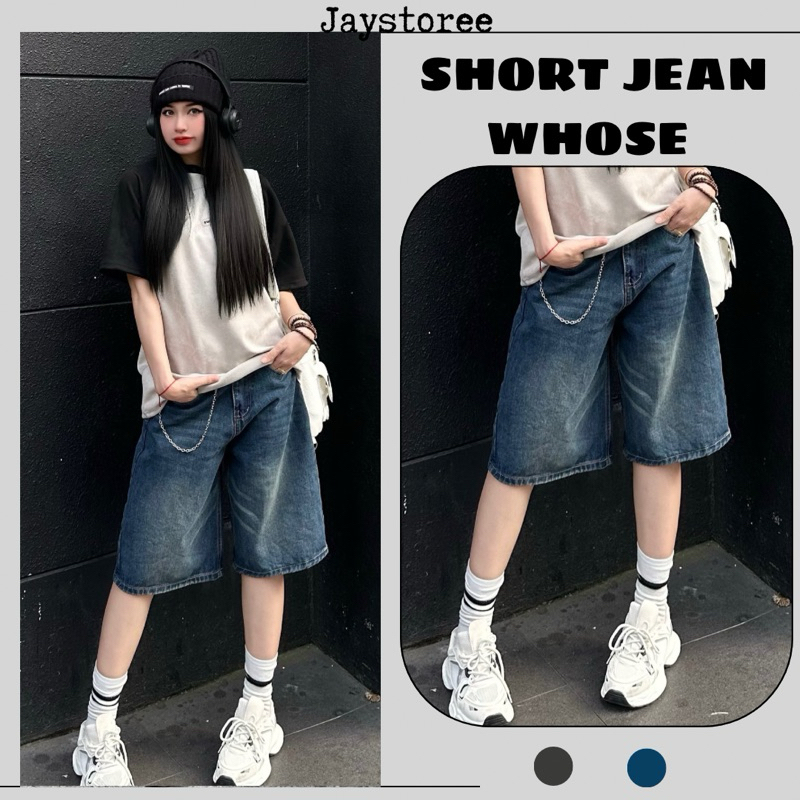 Quần short jean ống rộng WHOSE màu XANH/XÁM - Quần ngố bò form Nam nữ unisex ❤️ Jaystoree | BigBuy360 - bigbuy360.vn