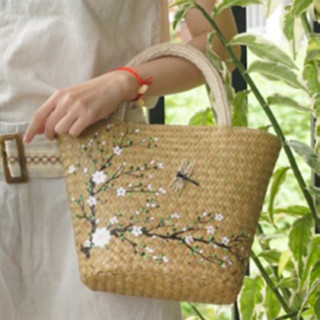 Túi Xách cói Nữ Cỏ Bàng Giá tại xưởng, Hoa trắng chuồn chuồn kim Kiểu Dáng Thời Trang Chất Lượng Tiêu Chuẩn Xuất Khẩu