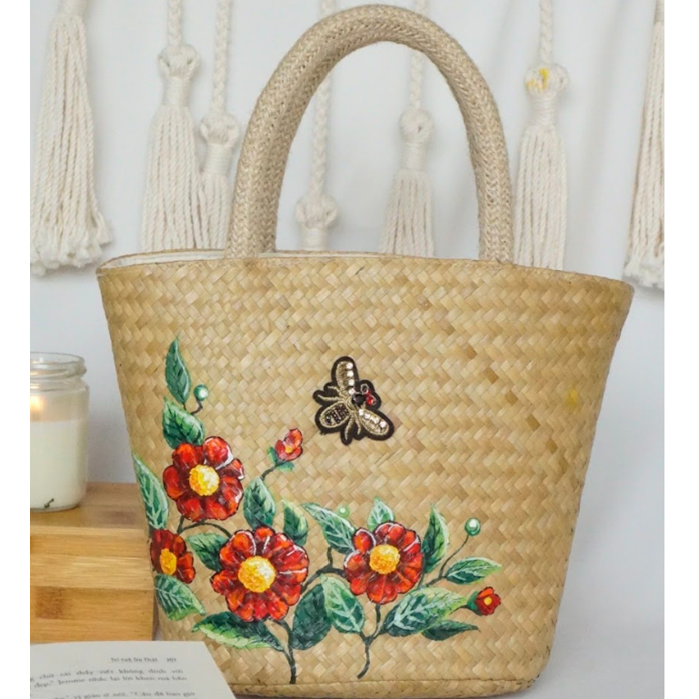 Túi Xách cói Nữ Giá sản xuất tại xưởng, Cỏ Bàng Hoa và ong Kiểu Dáng Thời Trang Chất Lượng Xuất Khẩu