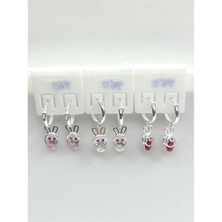 Khuyên tai tròn  thỏ hồng  xanh đính hoa 5 cánh siêu đẹp đk 8-9mm nhỏ trẻ em