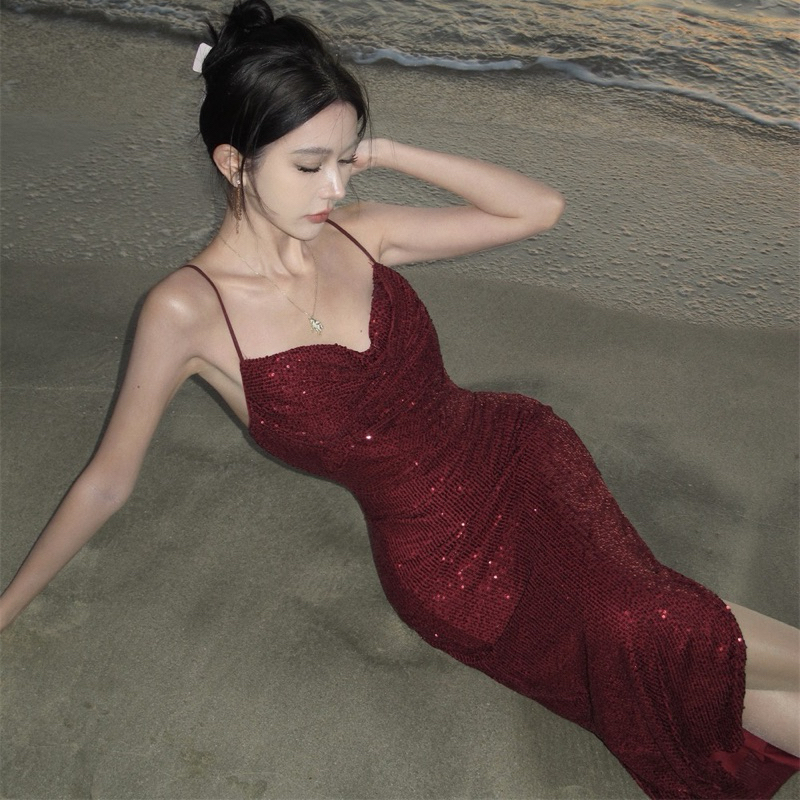 Đầm đi tiệc đỏ vang Bling Bling