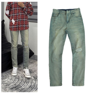 Quân jean nam streetwear cao cấp BEAR màu canh vàng form slimfit vải denim co giãn SK006