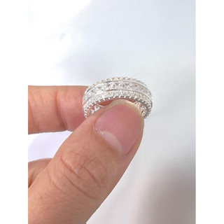Nhẫn tròn viền bi giữa gắn full đá quanh nhẫn bạc thật mạ vàng trắng chuẩn