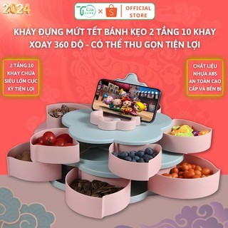 Khay mứt tết 2 tầng 10 cánh đựng bánh kẹo, hộp mứt tết xoay 360 độ