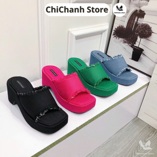 Guốc nữ 7p - Dép cao gót chất jean xé cá tính - Dép thời trang đi cực êm Chị Chảnh Store G26
