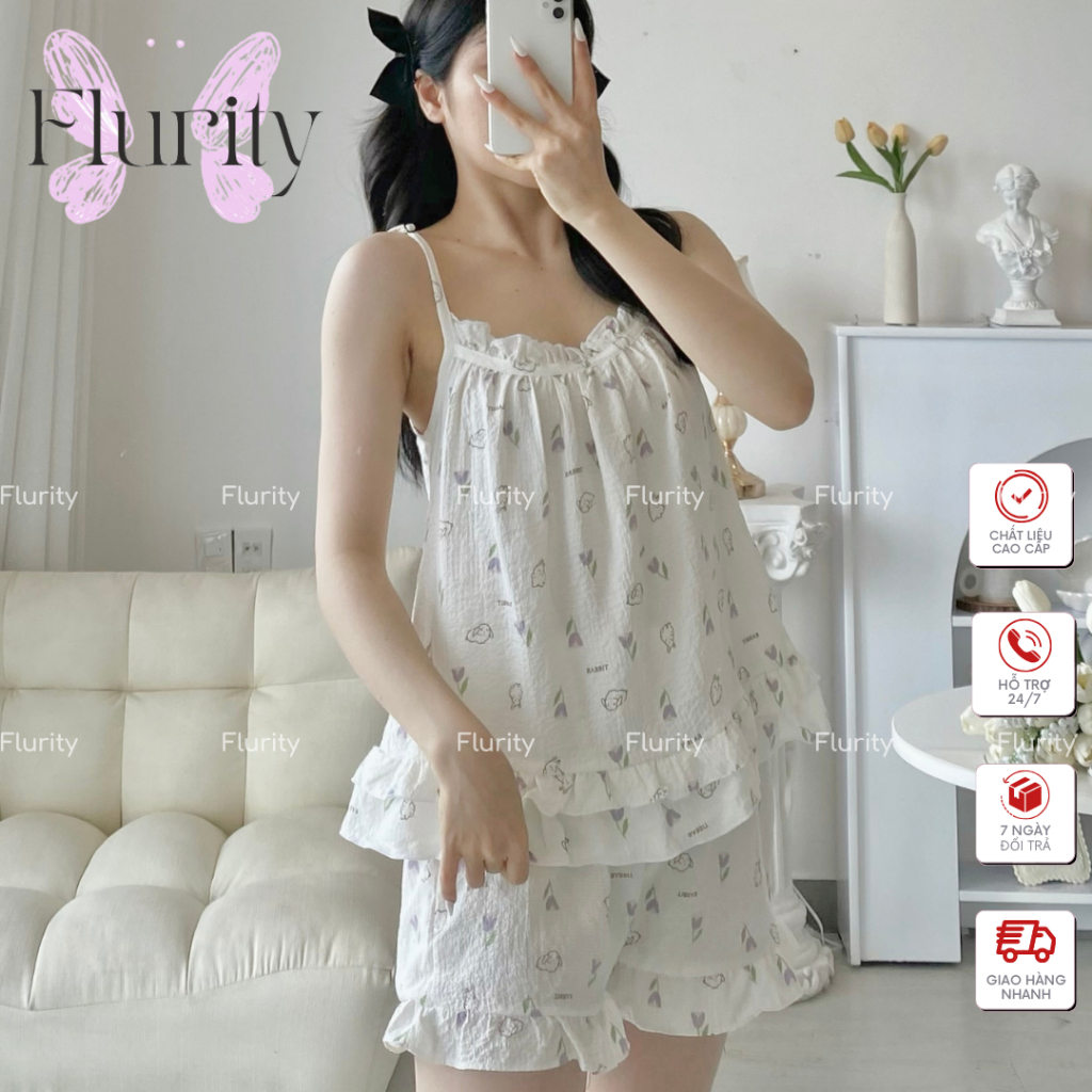 Đồ Ngủ Pyjama Nữ, Quần Áo Ngủ Nữ, Bộ Ngủ Mặc Nhà, Xô Xốp Musilin Cookie Cao Cấp Hai Dây Quần Cộc PC Hàn Quốc BN2DKN146