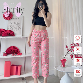 Quần Ngủ Nữ Mặc Nhà Hoặc Dạo Phố Chất Thun 4 Chiều Co Giãn Ống Suông Culottes Họa Tiết Xinh Xắn FLURITY - NORA QDBRCU119