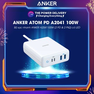 Bộ sạc nhanh ANKER A2041 PowerPort Atom PD 4 100W (2 PD & 2 PIQ) có LED thông báo, nhỏ gọn