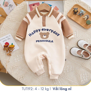 Bộ body suit dài tay dáng thể thao dành cho bé gái và bé trai đáng yêu, TUTI92