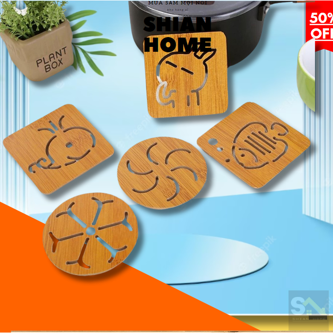 ✿Shian VN✿ Miếng lót nồi bằng gỗ cao cấp nhiều hình (kt 15*15cm) -freeship