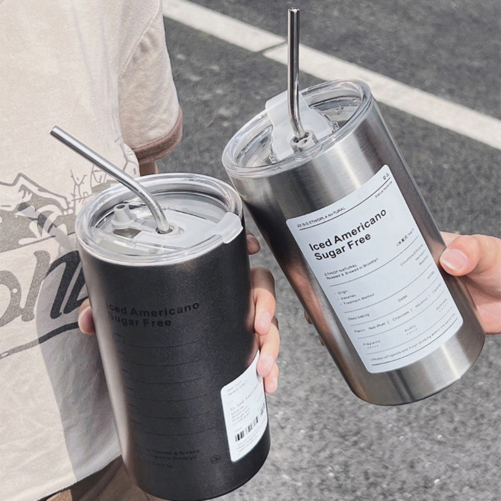 Bình Ly Giữ Nhiệt Iced Americano 600ml Inox 304 Nắp Chống Tràn Dung Tích 600ml Kèm Ống Hút