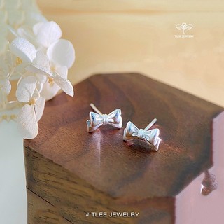 Khuyên tai bạc nữ TLEE, bông tai nơ trơn basic TLEE JEWELRY B0489