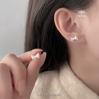 Khuyên tai bạc nữ TLEE, bông tai nơ trơn basic TLEE JEWELRY B0489