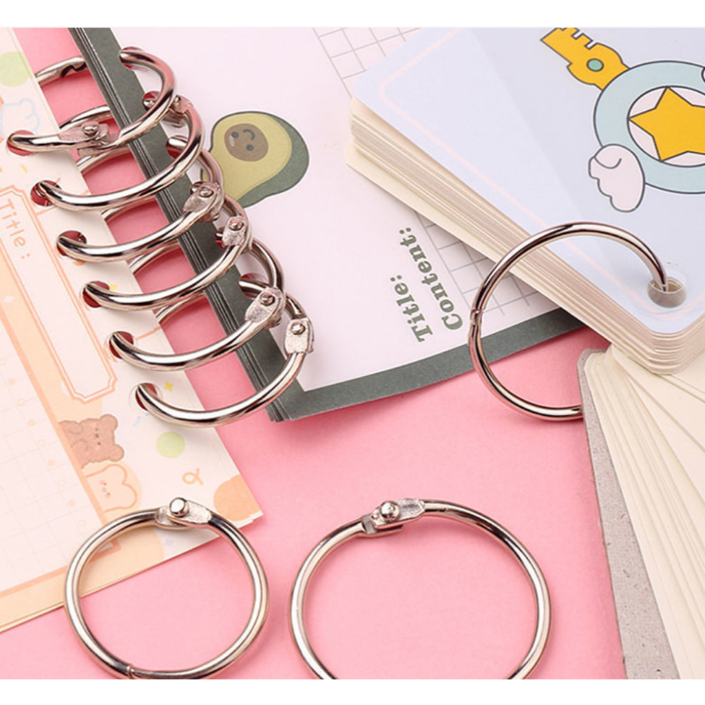 Khoen Tròn Inox Flashcard Đóng Gáy Sách, Album, Lịch Tết - Khoen Móc Vòng Còng Đóng Sổ, Sổ Tay, khoe