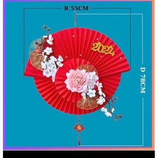 Sét giấy nhung đỏ gấp quạt trang trí tết