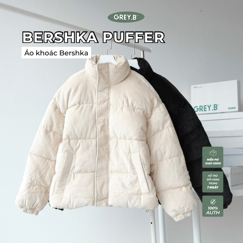 Áo Khoác Phao Bershka Puffer Jacket GREYB Dày Dặn Và Ấm Áp Phong Cách Hàn Quốc