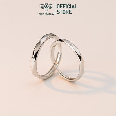 Nhẫn bạc TLEE, nhẫn đôi đeo nam nữ cạnh vát sáng bóng TLEE JEWELRY