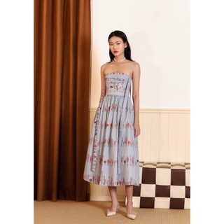  Đầm hai dây vintage kiểu nữ The Country Mahogany Plum Dress vải Kate Cotton in hoa 