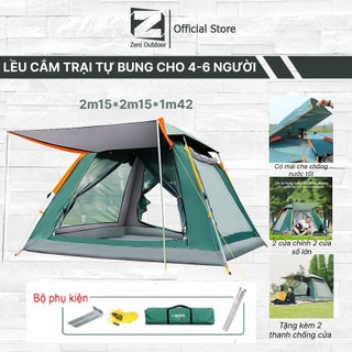 Lều cắm trại tự bung 2 cửa chính 2 cửa sổ, có mái che chống mưa, tia UV, côn trùng TẶNG THANH CHỐNG