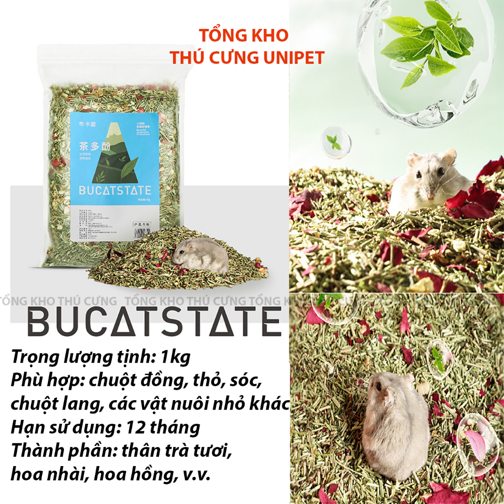 Lót chuồng trà hoa thảo mộc 1kg chuột hamster, thú cưng nhỏ, nguyên liệu thiên nhiên thân trà tươi, hoa nhài, hoa hồng