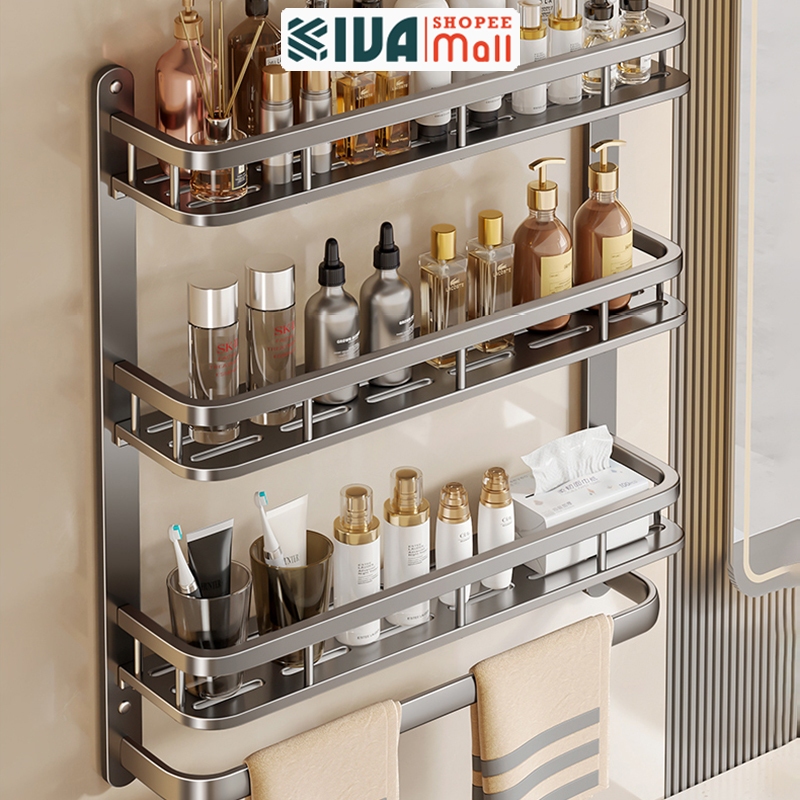 Kệ phòng tắm KIVA để đồ nhiều tầng treo tường, kích thước lớn để đồ nhà tắm, lắp đặt dán tường, khoan tường.