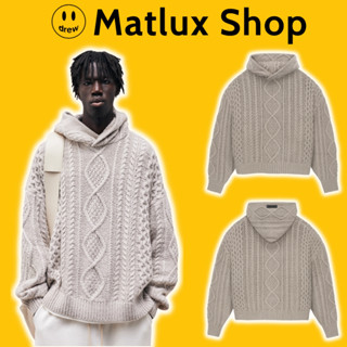 Áo hoodie len Fear Of God Essentials Cable Knit Core Heather Hoodie cao cấp, Áo len có mũ form rộng ESSENTIALS