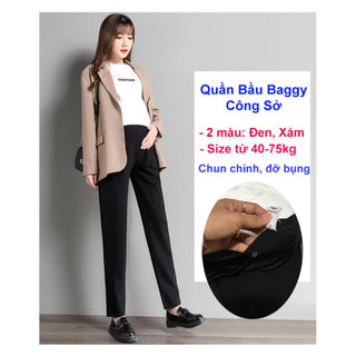 Quần baggy bầu - quần bầu công sở, có chun chỉnh và đỡ bụng vải tuyết mưa- Q02