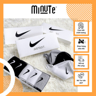  Tất Nike dệt kim co giãn cao cấp ba màu trắng, đen, xám, vớ Nike dày dặn thoáng mát, không mùi Minute