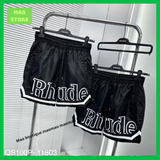  Quần Cộc Gió Nam Rhude Đen In Chữ Trắng Phối Thêu Vạch Sọc Đen Trắng Viền Ống . Quần Đùi Cho Các Boy Phố Đi Biển Chơi G 