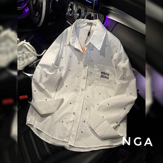 Áo sơ mi đính đá miuiu dáng rộng qccc l1