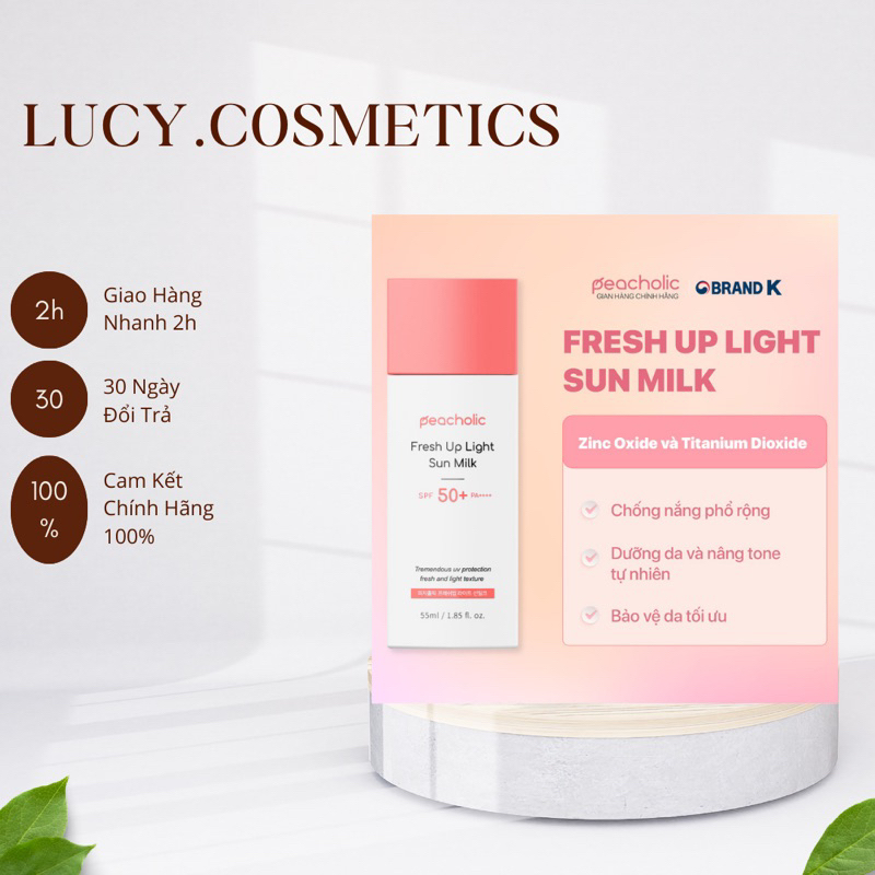 Sữa chống nắng nâng tone Peacholic Fresh up Light Sun Milk 55ml