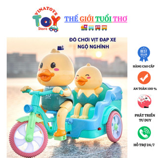 Đồ Chơi Vịt Vàng Đạp Xe VINATOYS, Có Nhạc Vui Nhộn Bánh Xe Phát Đèn Sáng, Nhựa An Toàn Cho Bé (Sử Dụng Pin)