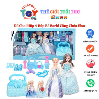 Đồ Chơi Hộp 4 Búp Bê Barbi Công Chúa Elsa VINATOYS, Nhiều Váy Và Trang Điểm Cực Xinh, Hộp Siêu To An Toàn Cho Bé Gái