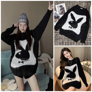 Áo len playboy nam nữ, áo len lông thỏ playboy rách, áo len rách playboy lông thỏ quảng châu