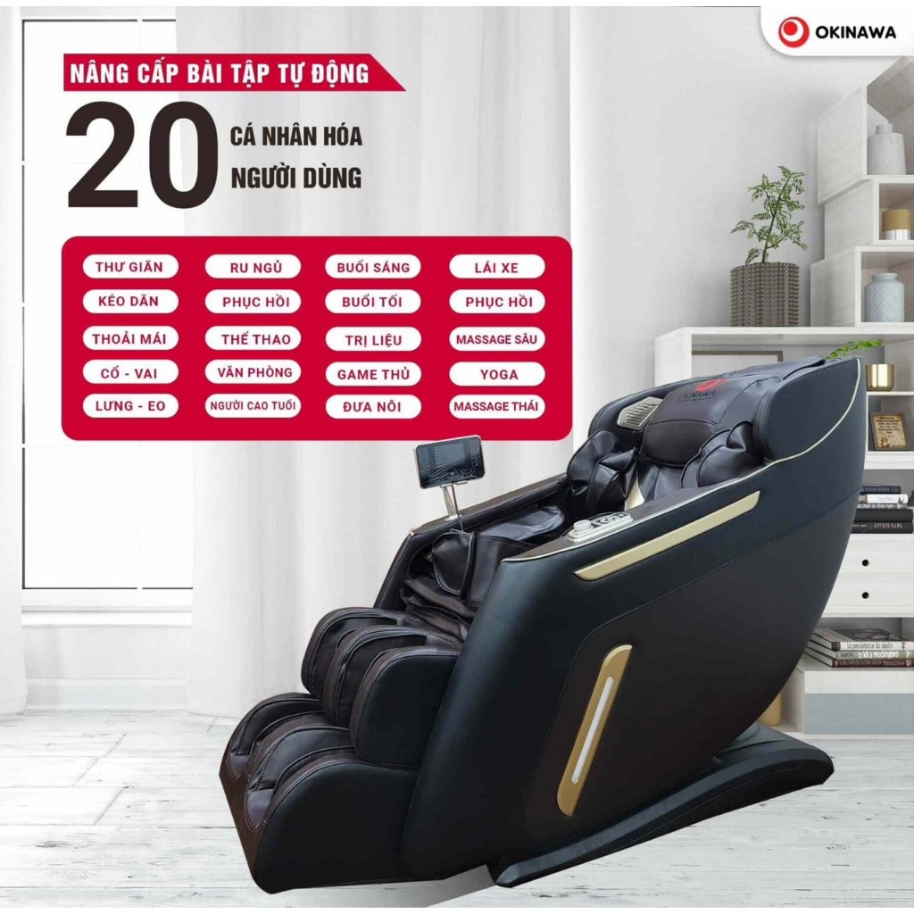 Ghế Massage toàn thân Nhật Bản Okinawa OS 328 - Công nghệ 4D, bi lăn silicon di chuyển, đk bằng giọng nói, 20 bài tập