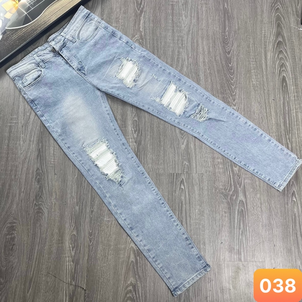 Quần jean nam vá da amiri chất bò rách cao cấp co dãn 4 chiều cực đẹp rin trơn from dáng skinny đẹp quần rin nam Q09