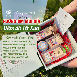 SET quà xuân xưa nước cất nước tắm mùi già Dao đỏ A OM NATURAL 350ml xà bông và nến thơm