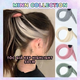 Tóc Giả Kẹp Highlight 50cm, Tóc Nối Giả Dạng Thẳng Nhuộm Ombre Nhiều Màu Phong Cách Hàn Quốc