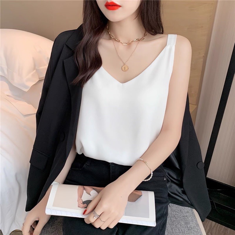 ÁO HAI DÂY LỤA MẶC TRONG VEST BLAZER, ÁO LUẠ 2 DÂY CÓ SIZE MỚI 2024