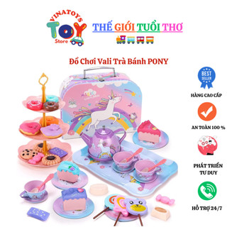 Đồ Chơi Vali Trà Bánh PONY VINATOYS, Có Ấm Chén Tháp Bánh Bằng Nhôm Cao Cấp, 48 Chi Tiết An Toàn Cho Bé