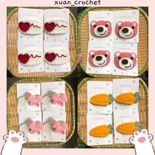 Kẹp tóc len gấu dâu, nơ handmade dễ thương