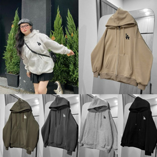  Áo Hoodie Zip Heartware Nỉ Bông Nỉ Lót Lông Nhung Form Rộng Nam Nữ Unisex Áo Khoác Xám Tiêu In Chữ LA bigsize đến 110kg 